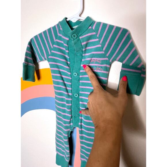 Vtg 90s 90s Original Long Johns 3M Striped Sleeper Pajama Sleepsuit Baby - Picture 6 of 6